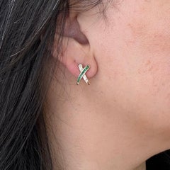 Emerald and Diamond "X" Earrings 14k Yellow Gold