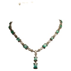 Emerald and Diamond Y-Drop Necklace