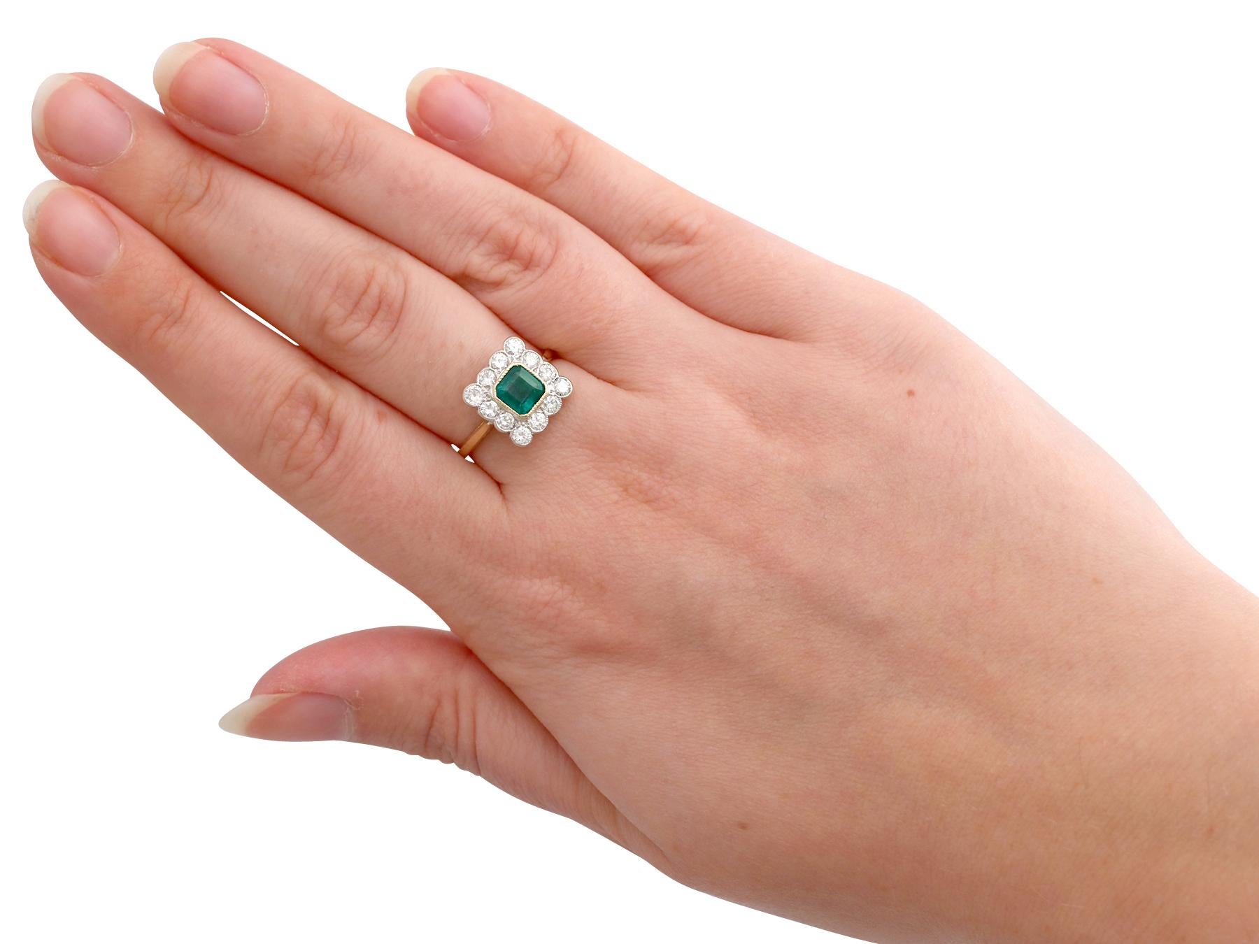 1990s Vintage Emerald and Diamond Yellow Gold Cocktail Ring 1