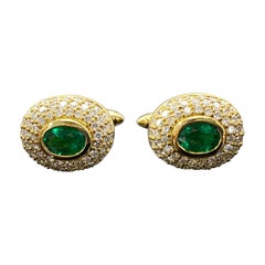 Emerald and Diamond Yellow Gold Cufflinks