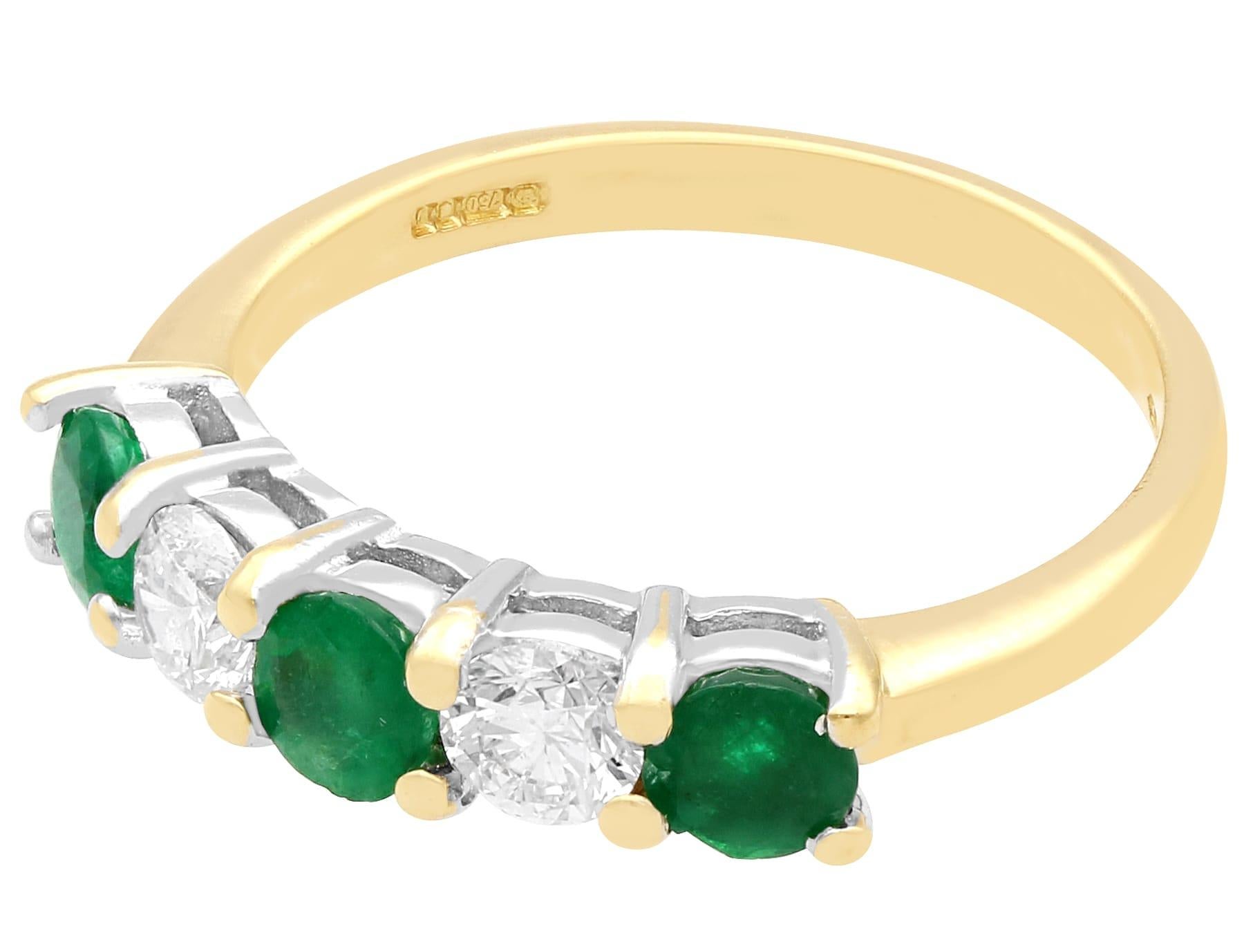 Round Cut Emerald and Diamond Yellow Gold Engagement Ring For Sale