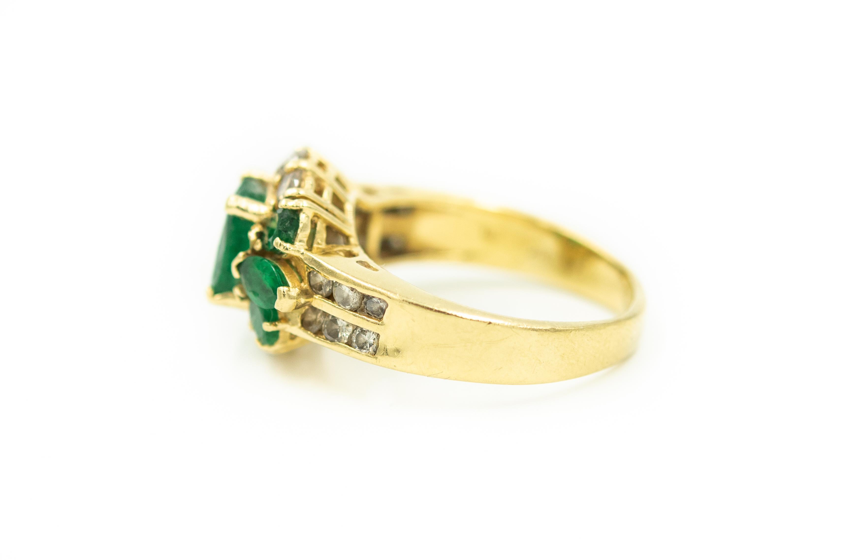 Oval Cut Emerald and Diamond Yellow Gold Ring For Sale