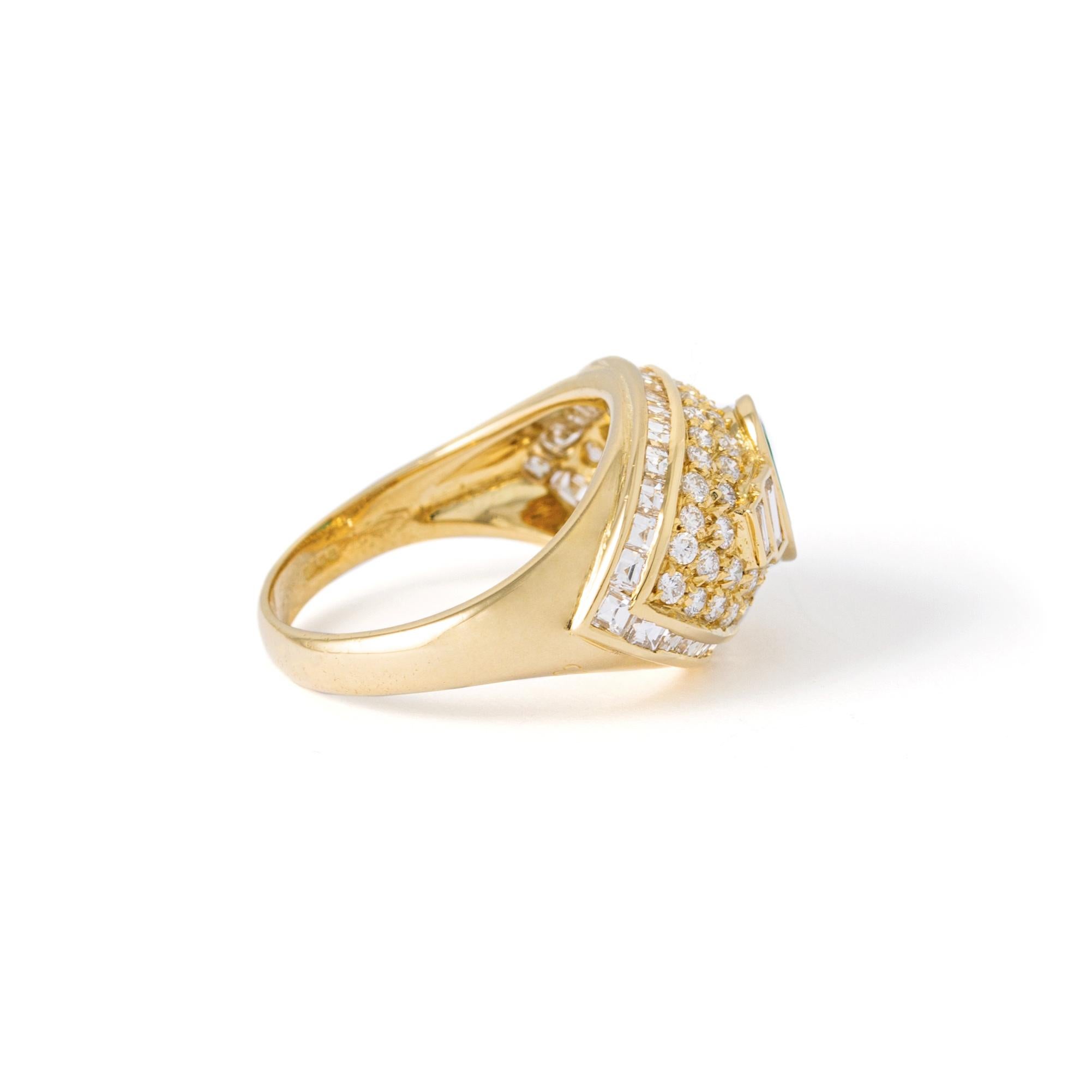 Contemporary Emerald and Diamond Yellow Gold Ring For Sale