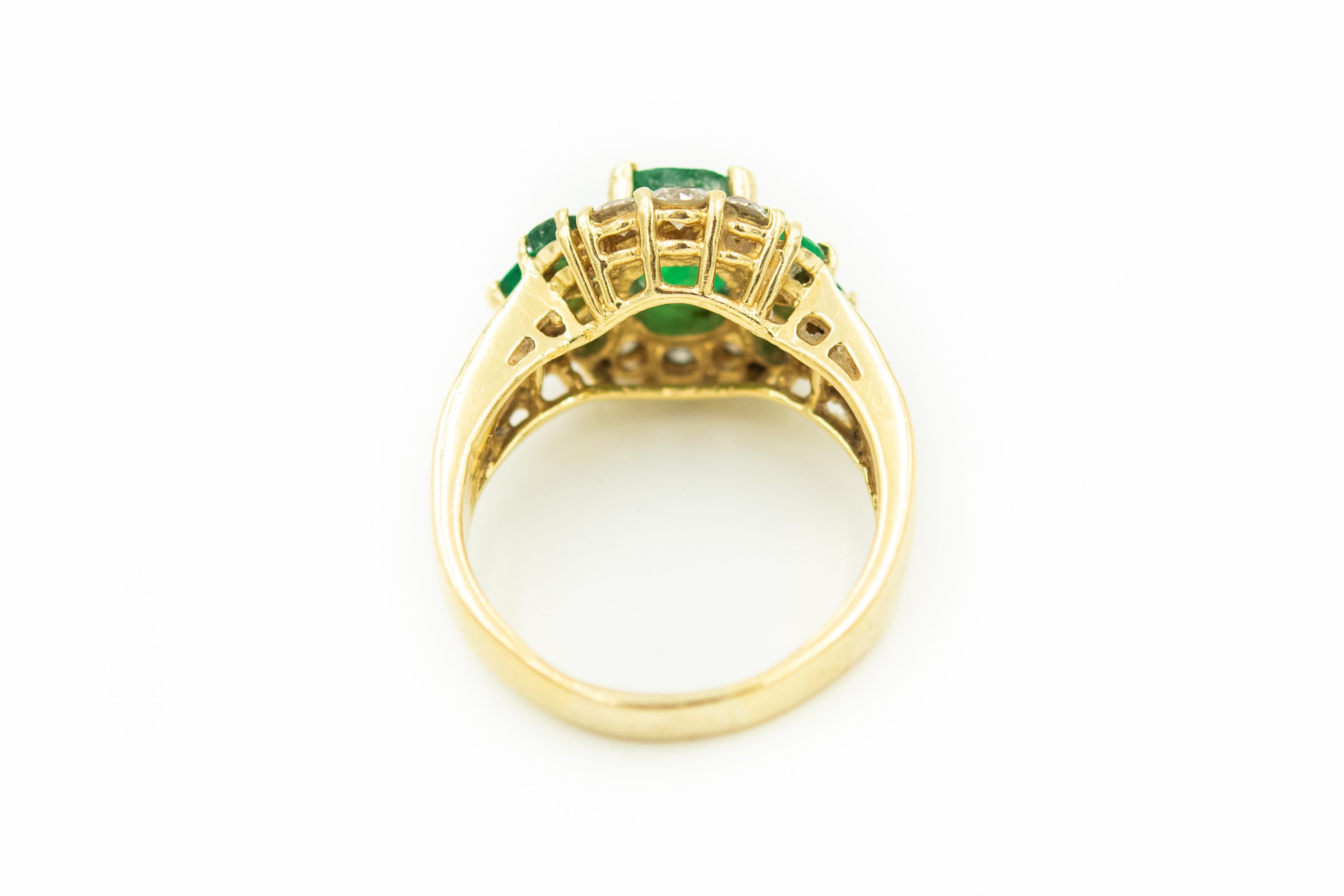Women's Emerald and Diamond Yellow Gold Ring For Sale