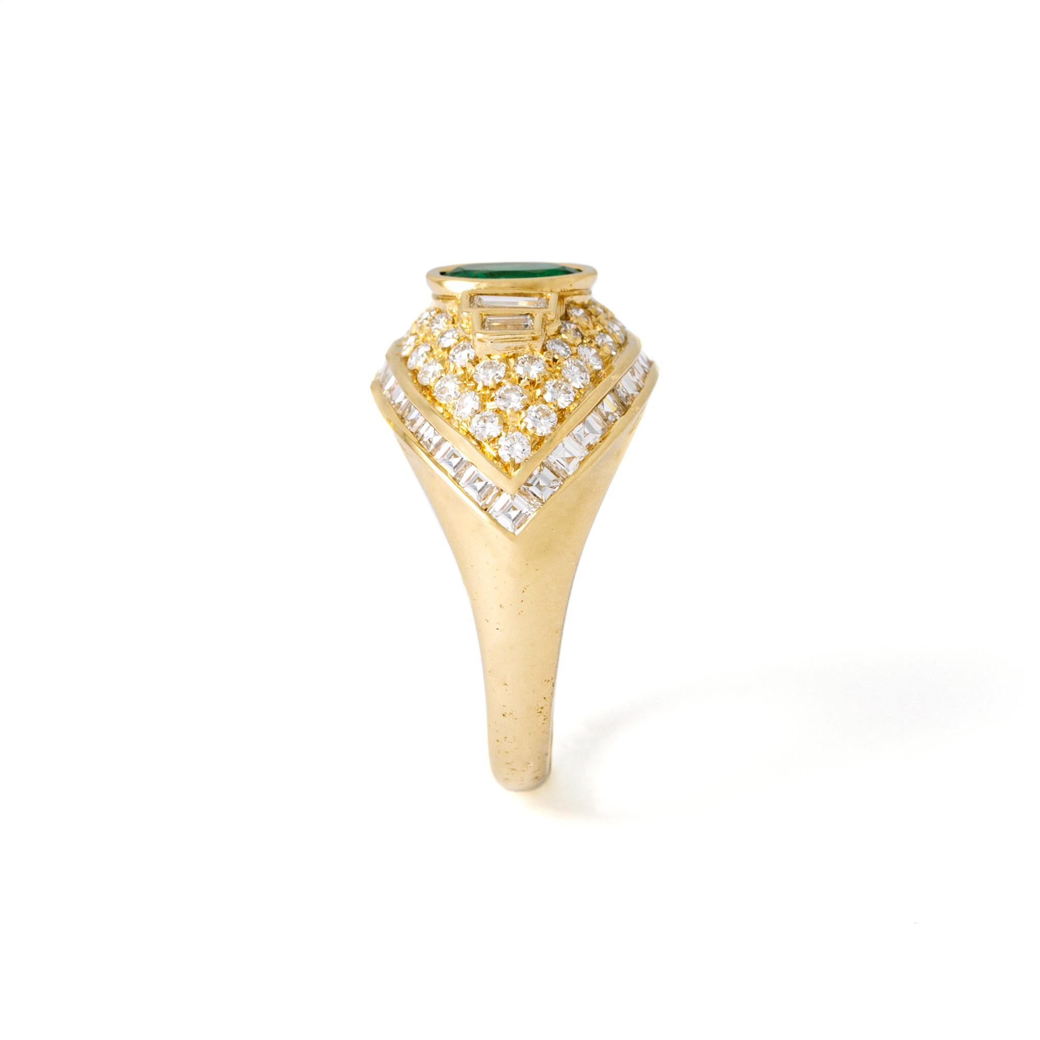 Emerald and Diamond Yellow Gold Ring For Sale 1