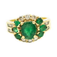 Retro Emerald and Diamond Yellow Gold Ring