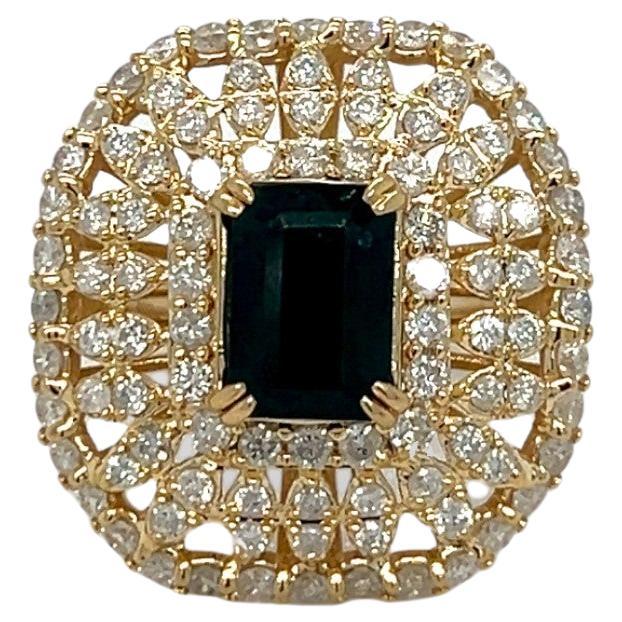 Emerald and Diamond Yellow Gold Statement Ring