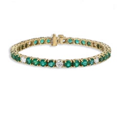 Emerald and Diamond Yellow Gold Tennis Bracelet