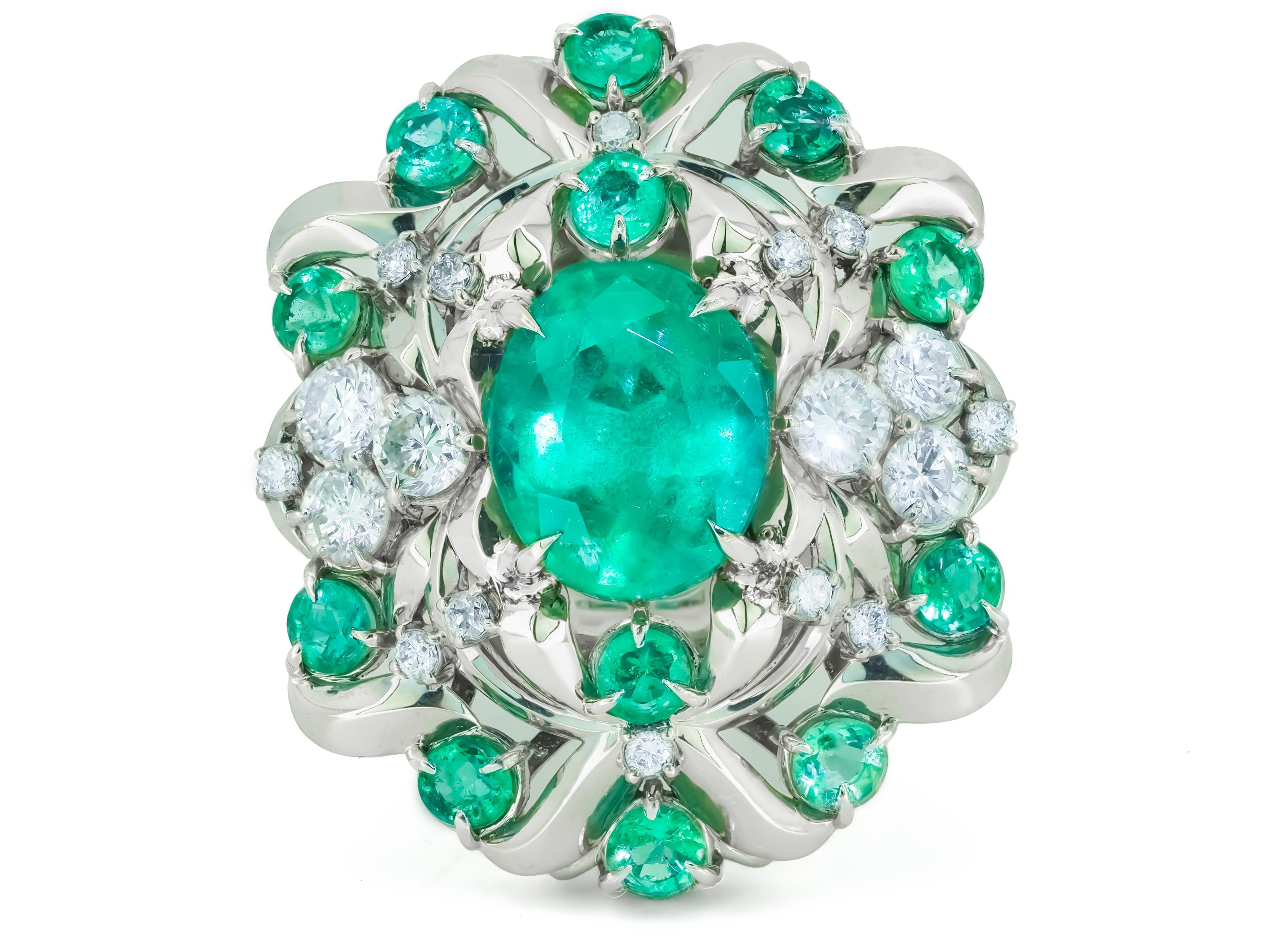 Emerald and Diamonds 14k Gold Ring, Certified Emerald Ring For Sale at