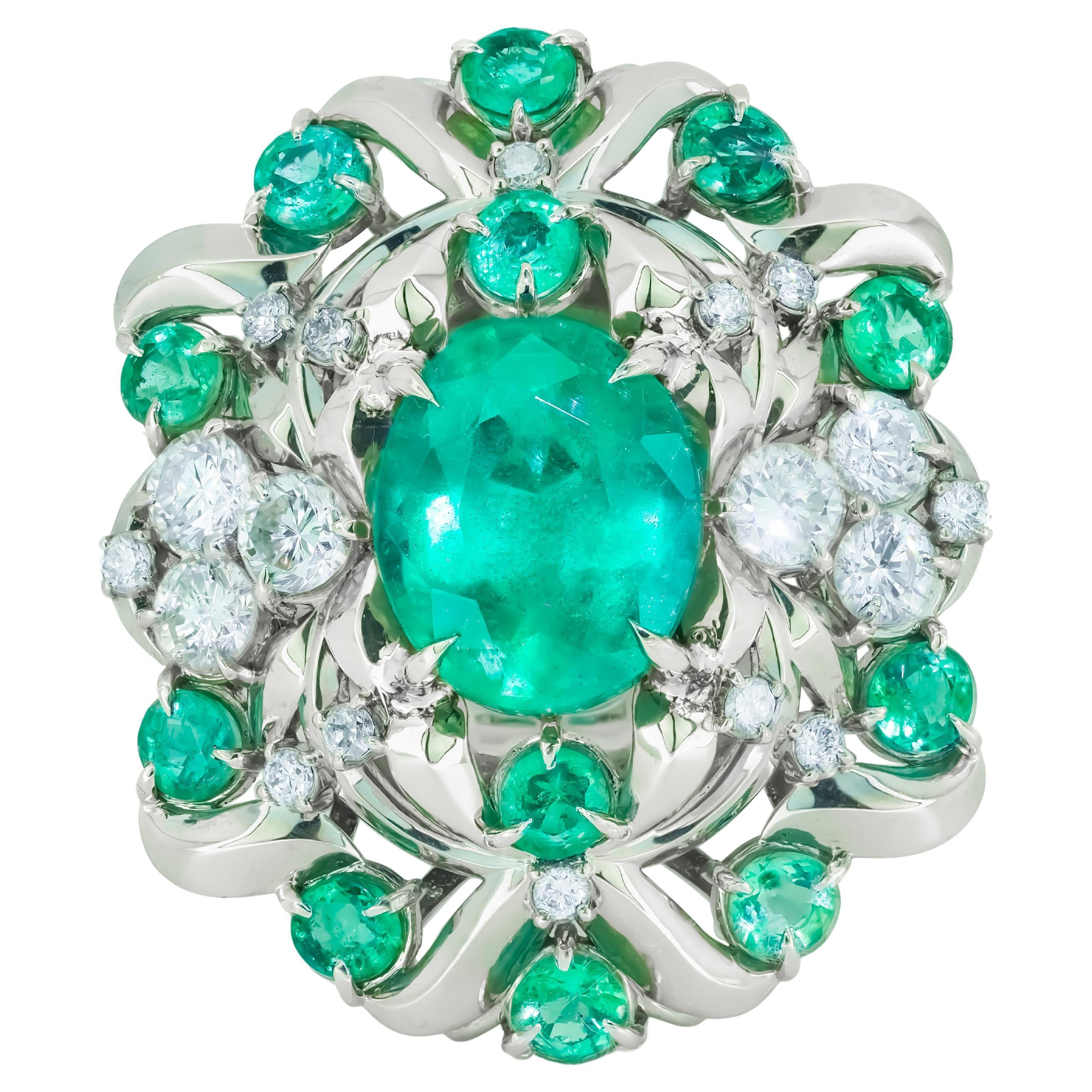 Emerald and Diamonds 14k Gold Ring, Certified Emerald Ring