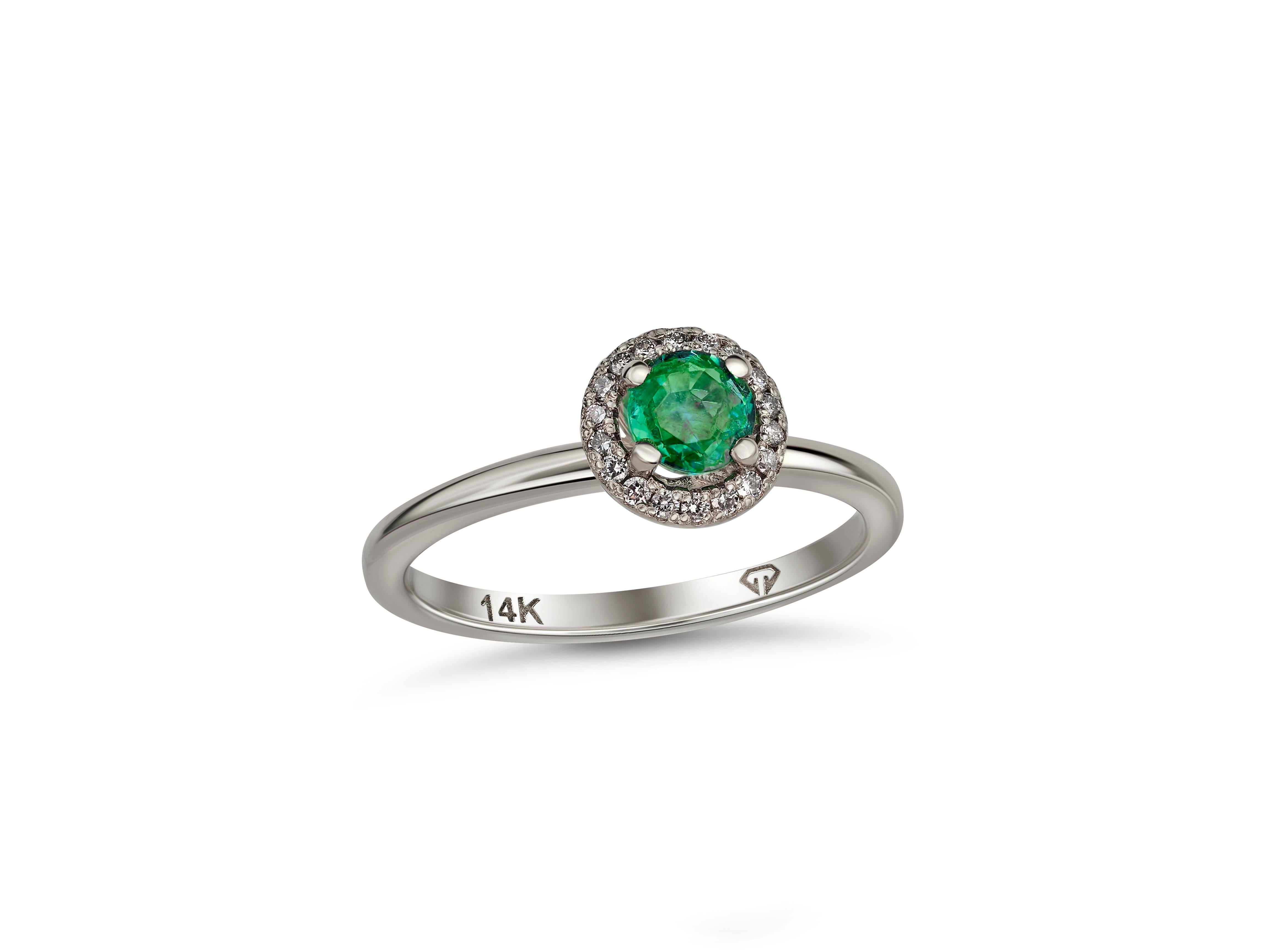 For Sale:  Emerald and Diamonds 14k gold ring.  Emerald Halo Gold Ring. 3