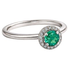 Emerald and Diamonds 14k gold ring. Emerald Halo Gold Ring.
