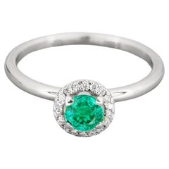 Emerald and Diamonds 14k Gold Ring, Emerald Halo Gold Ring