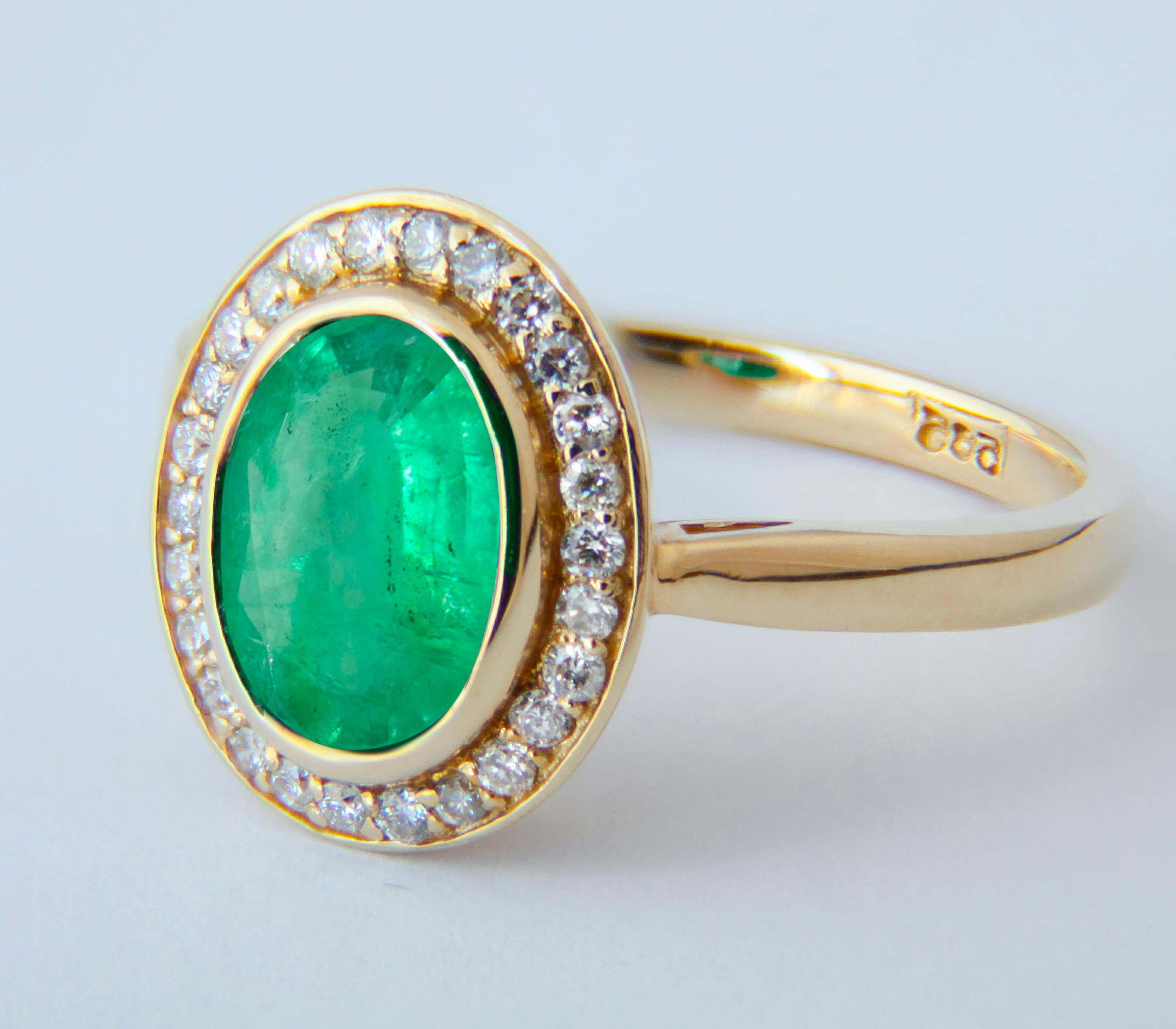 Emerald and diamonds 14k gold ring.  In New Condition For Sale In Istanbul, TR