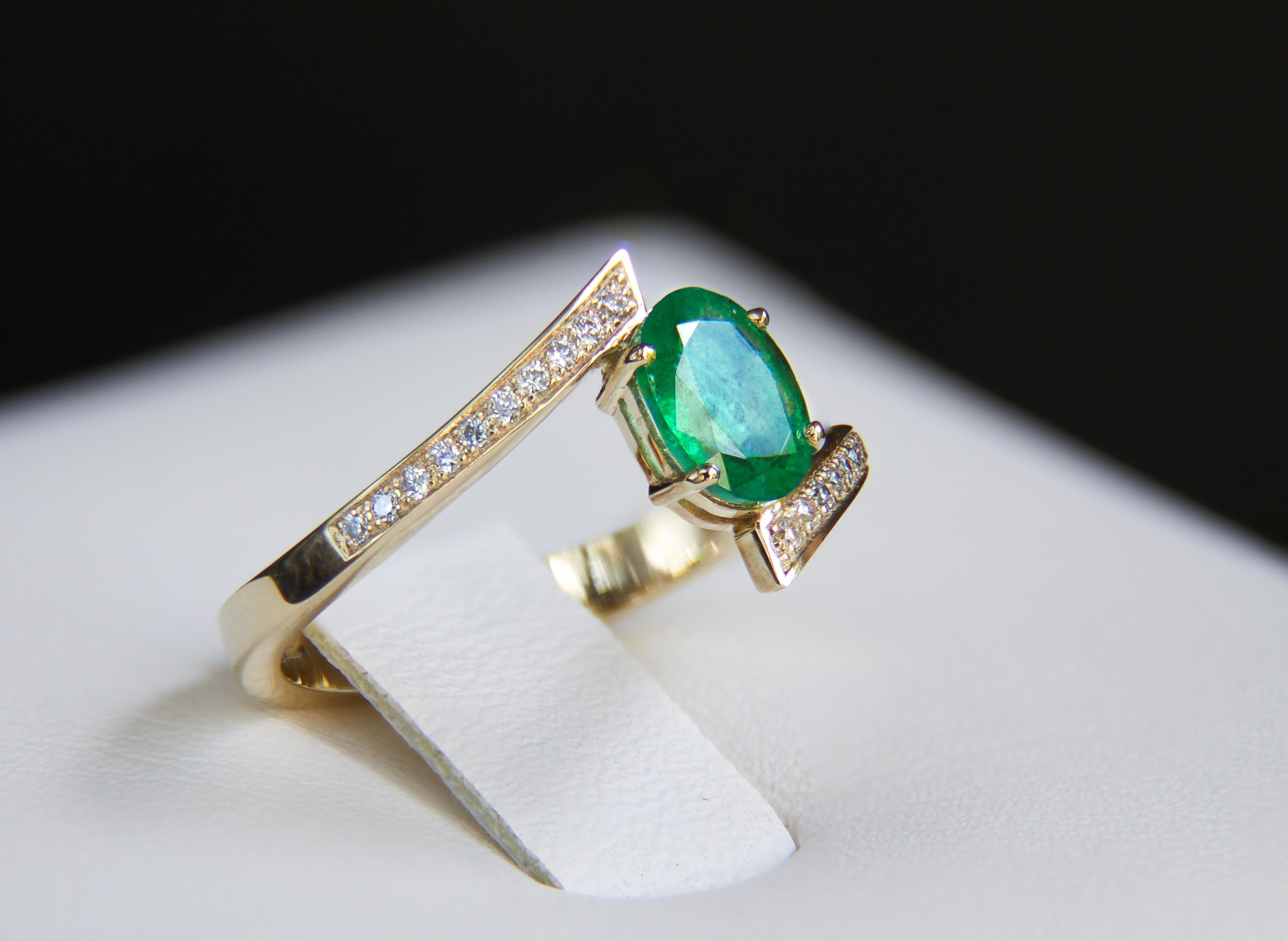For Sale:  Emerald and diamonds 14k gold ring 7