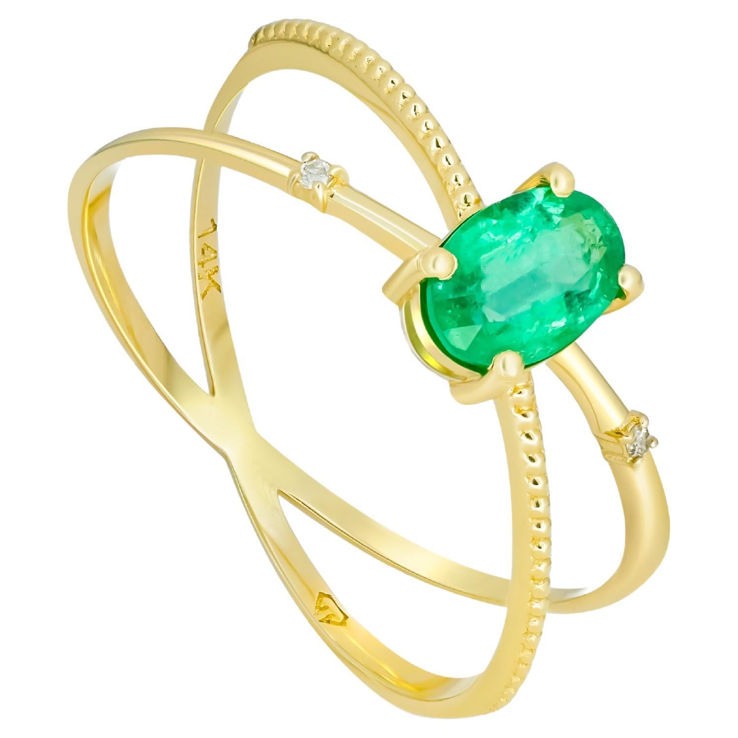 Emerald and diamonds 14k gold ring!