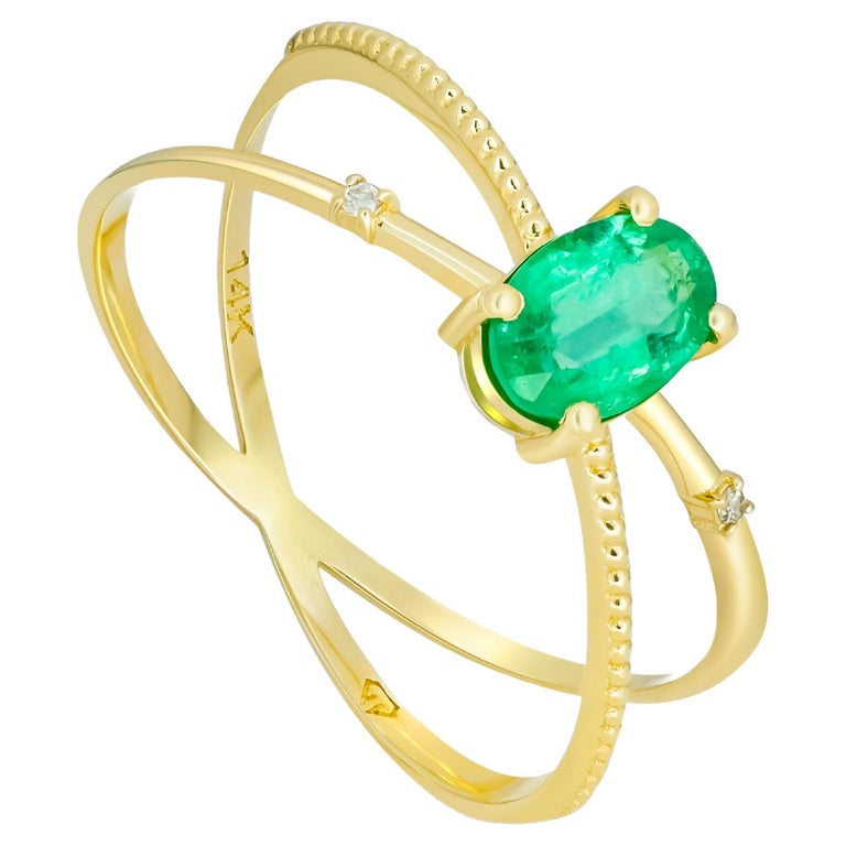 For Sale:  Emerald and diamonds 14k gold ring