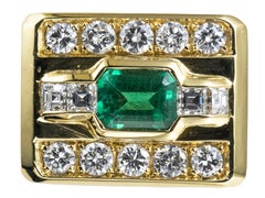 Emerald and Diamonds 18 Karat Yellow Gold Cocktail Ring