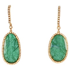 Emerald and Diamonds 9 Karat Gold Drop Earrings