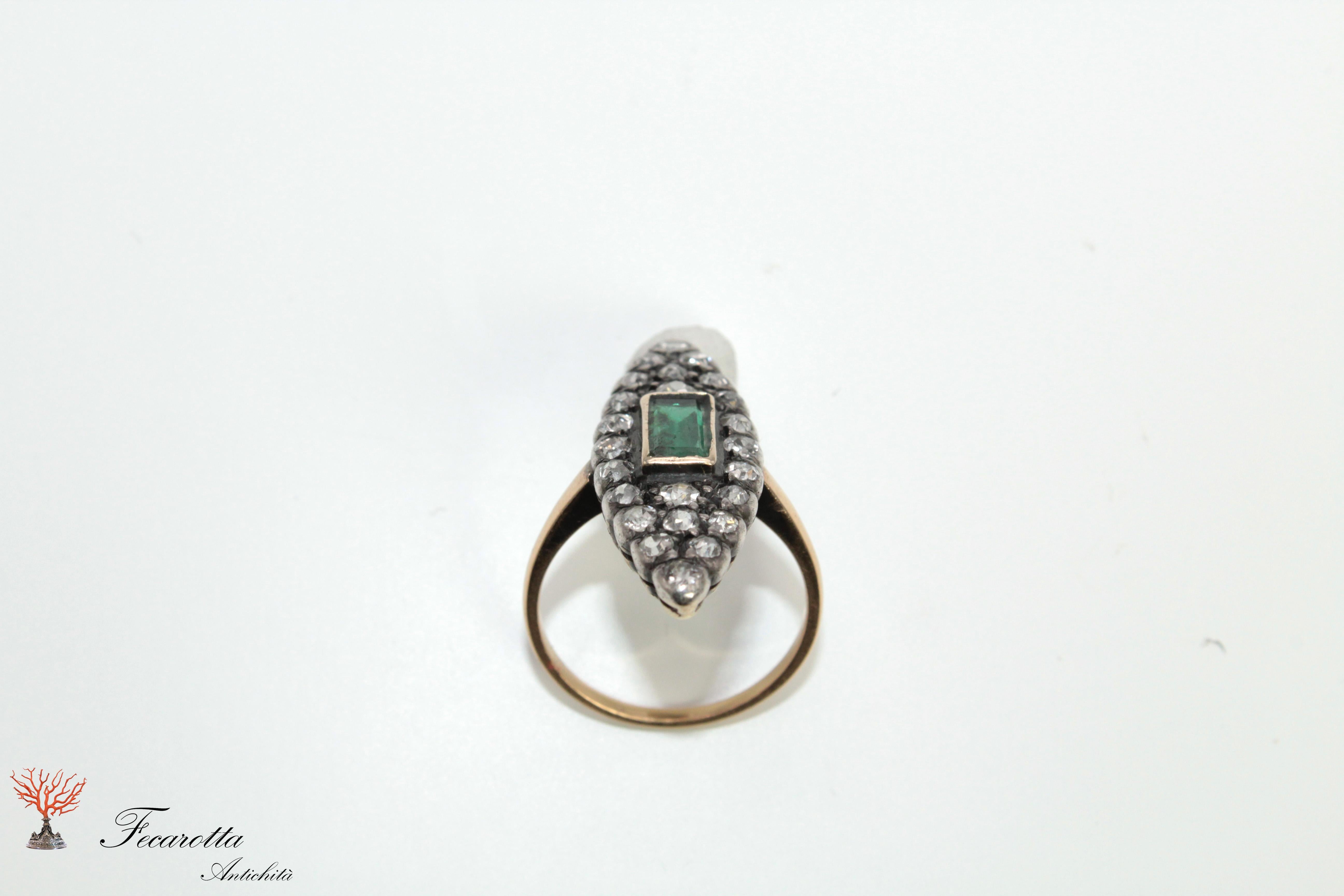 Late Victorian Emerald and Diamonds Cocktail Ring