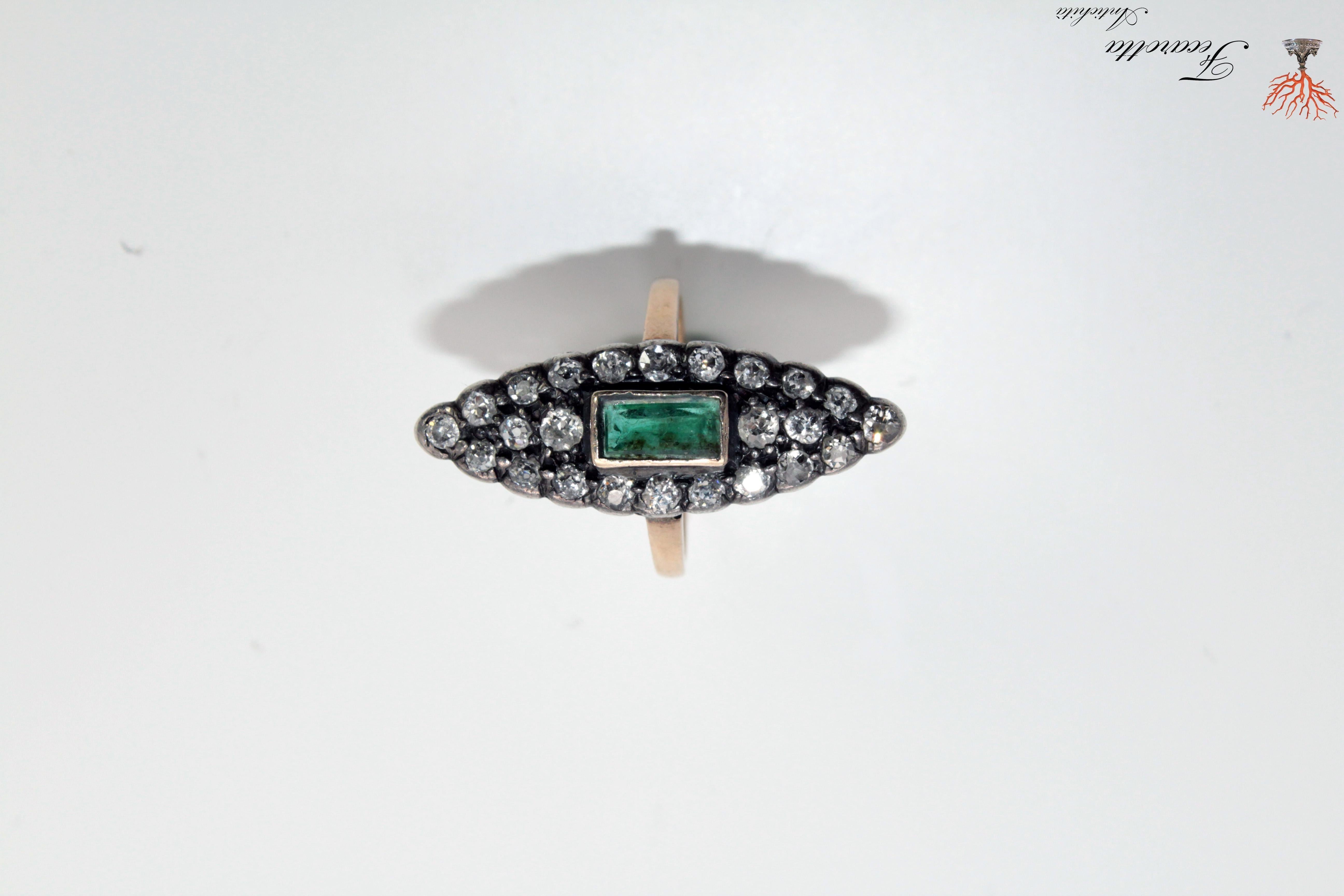 Emerald Cut Emerald and Diamonds Cocktail Ring