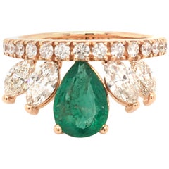 Emerald and Diamonds Crown Ring Made in Italy Rose Gold with Box