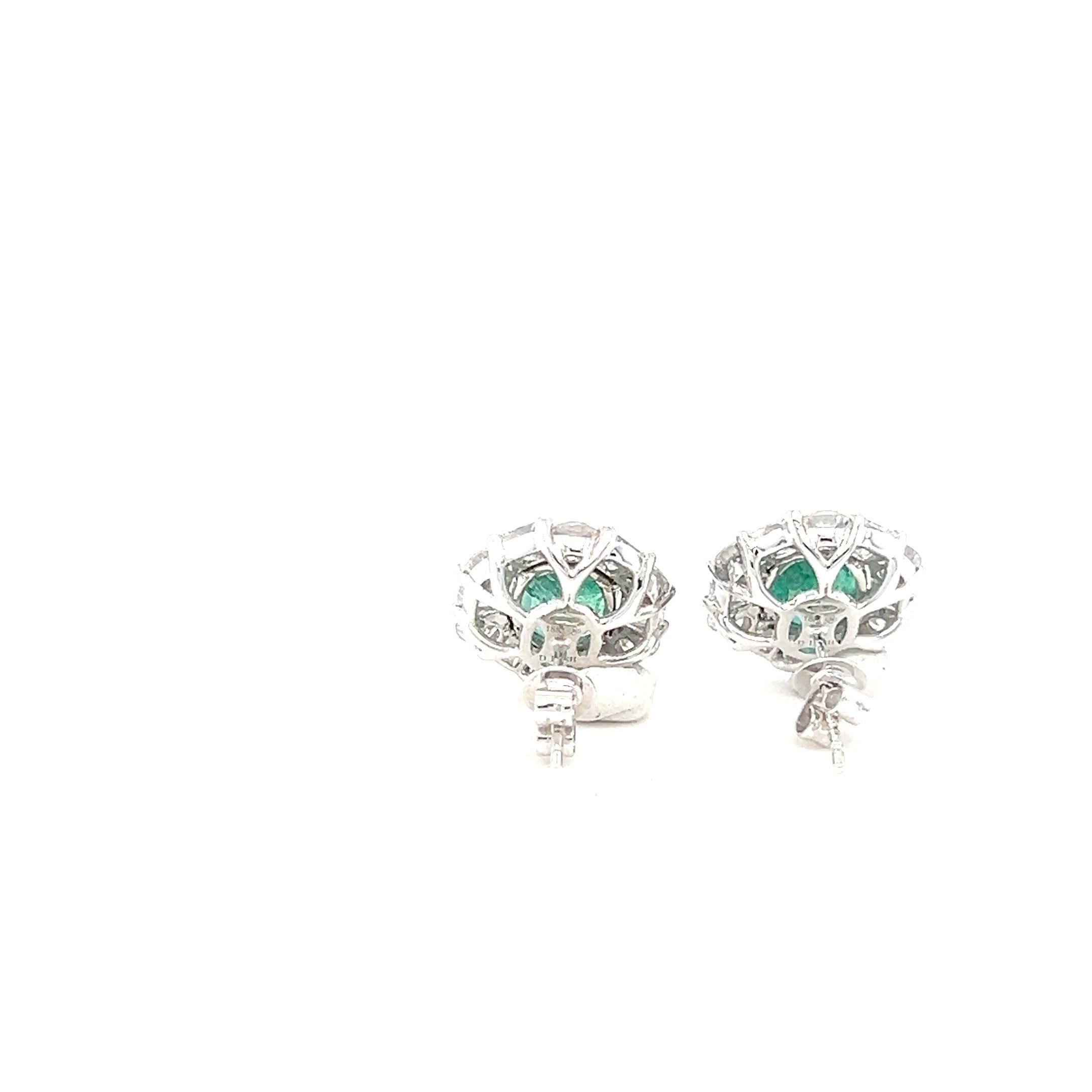 3.60 Carat Oval Cut Emerald and Diamond Two Tone Gold Stud Earrings 8
