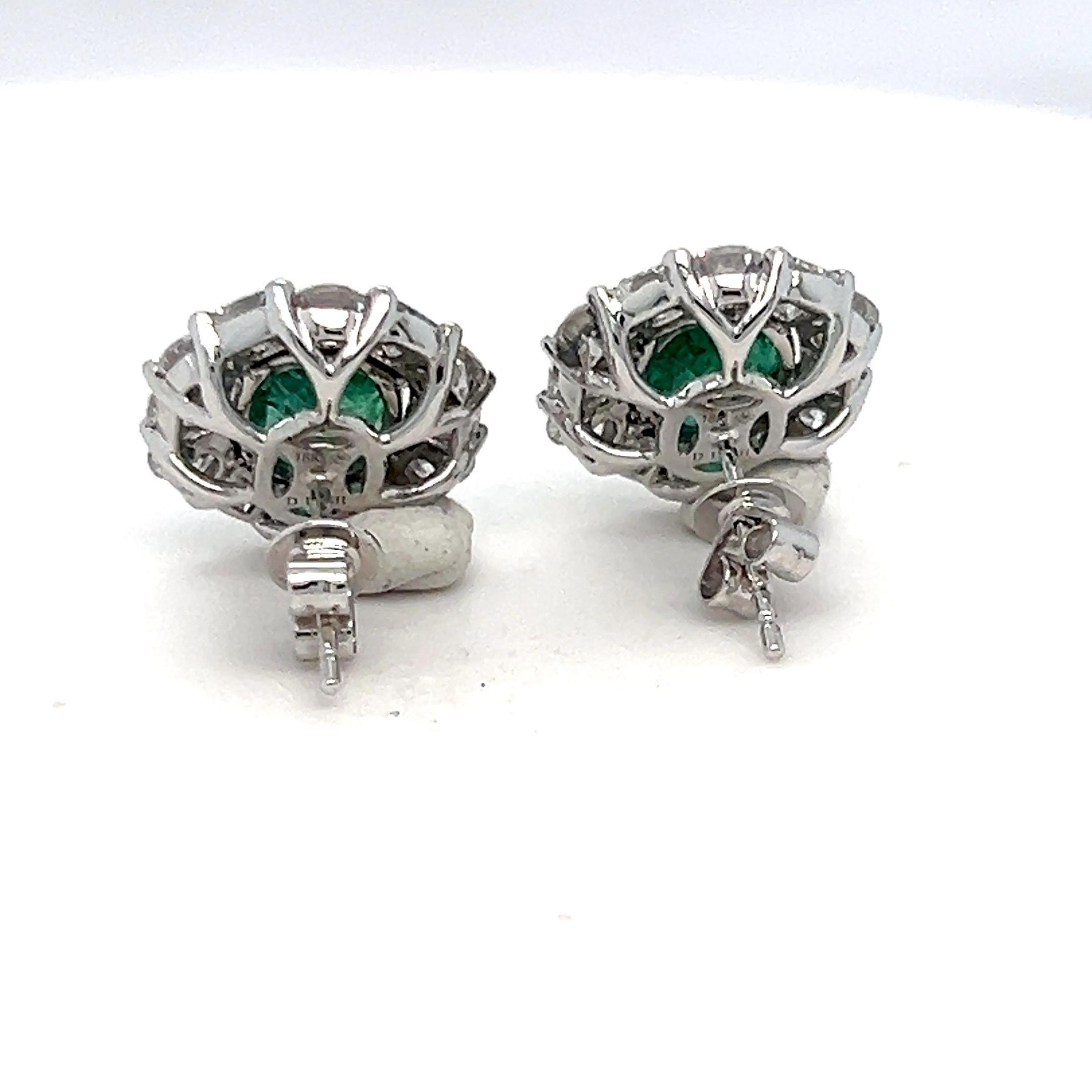 3.60 Carat Oval Cut Emerald and Diamond Two Tone Gold Stud Earrings 1