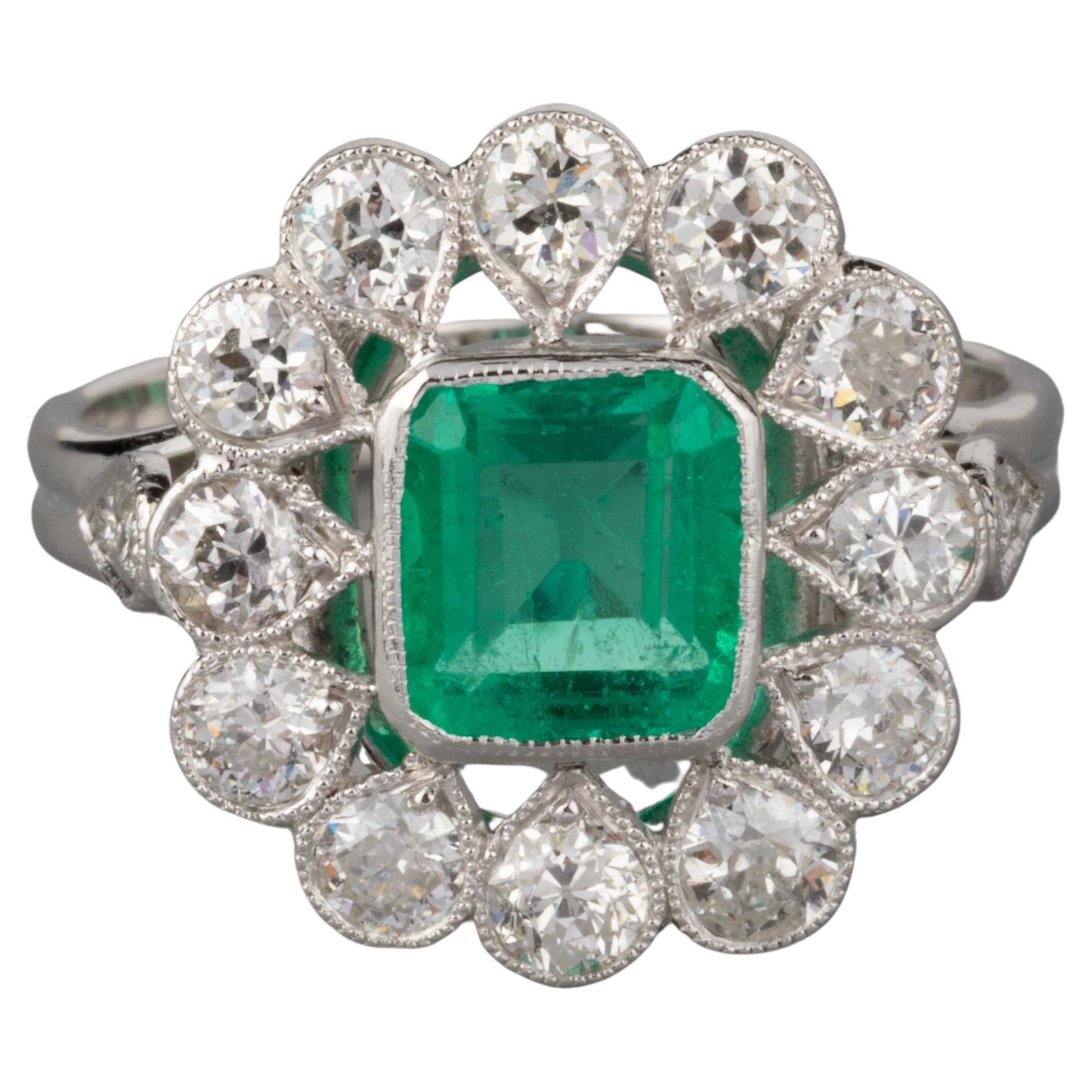 Emerald and Diamonds French Antique Ring