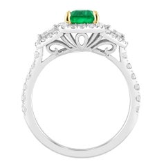 Emerald and Diamond White Gold Three Stone Ring