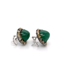 Emerald and Fancy Diamond Stud Cocktail Earrings