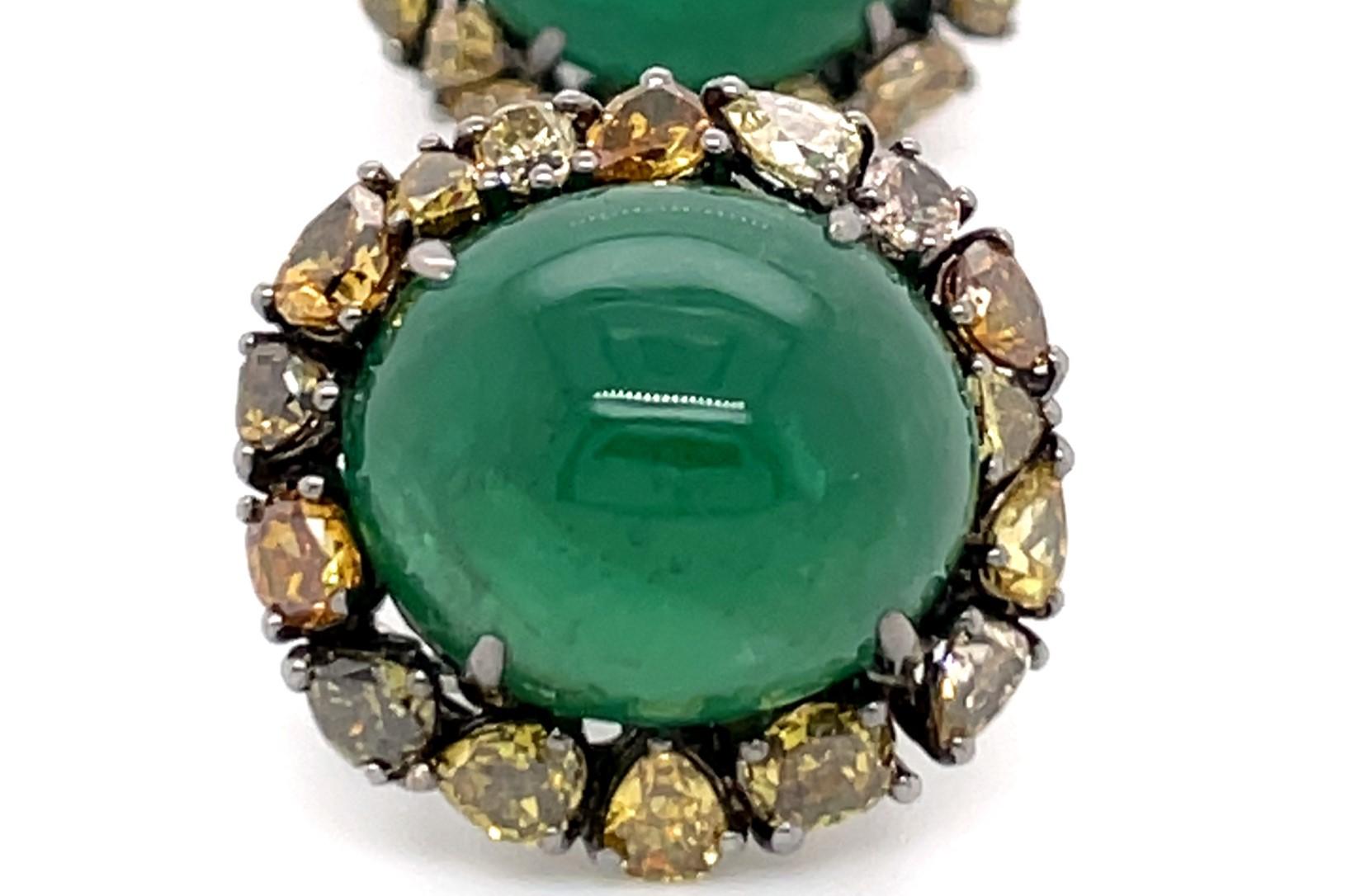 Women's Emerald and Fancy Diamond Stud Cocktail Earrings For Sale