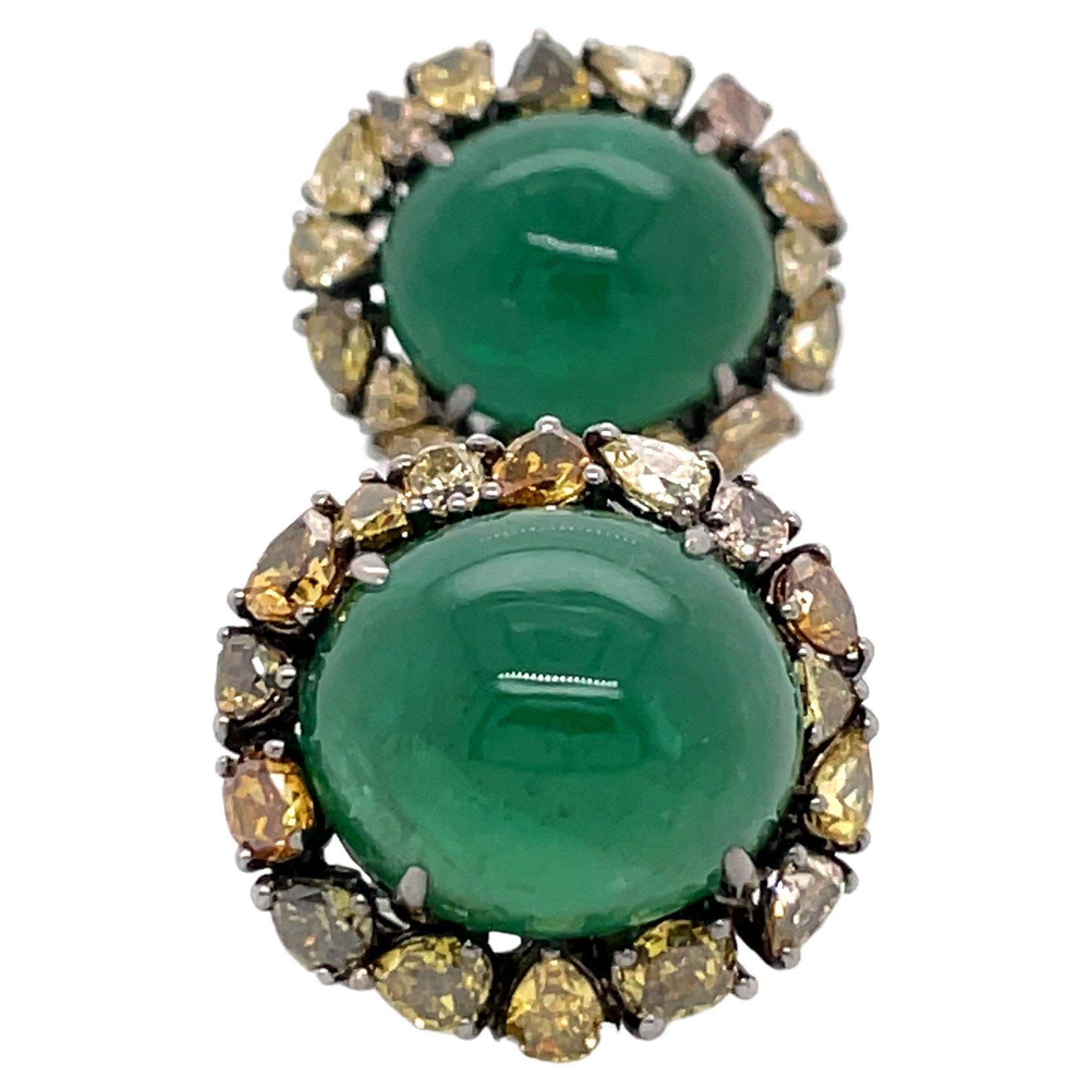 Emerald and Fancy Diamond Stud Cocktail Earrings