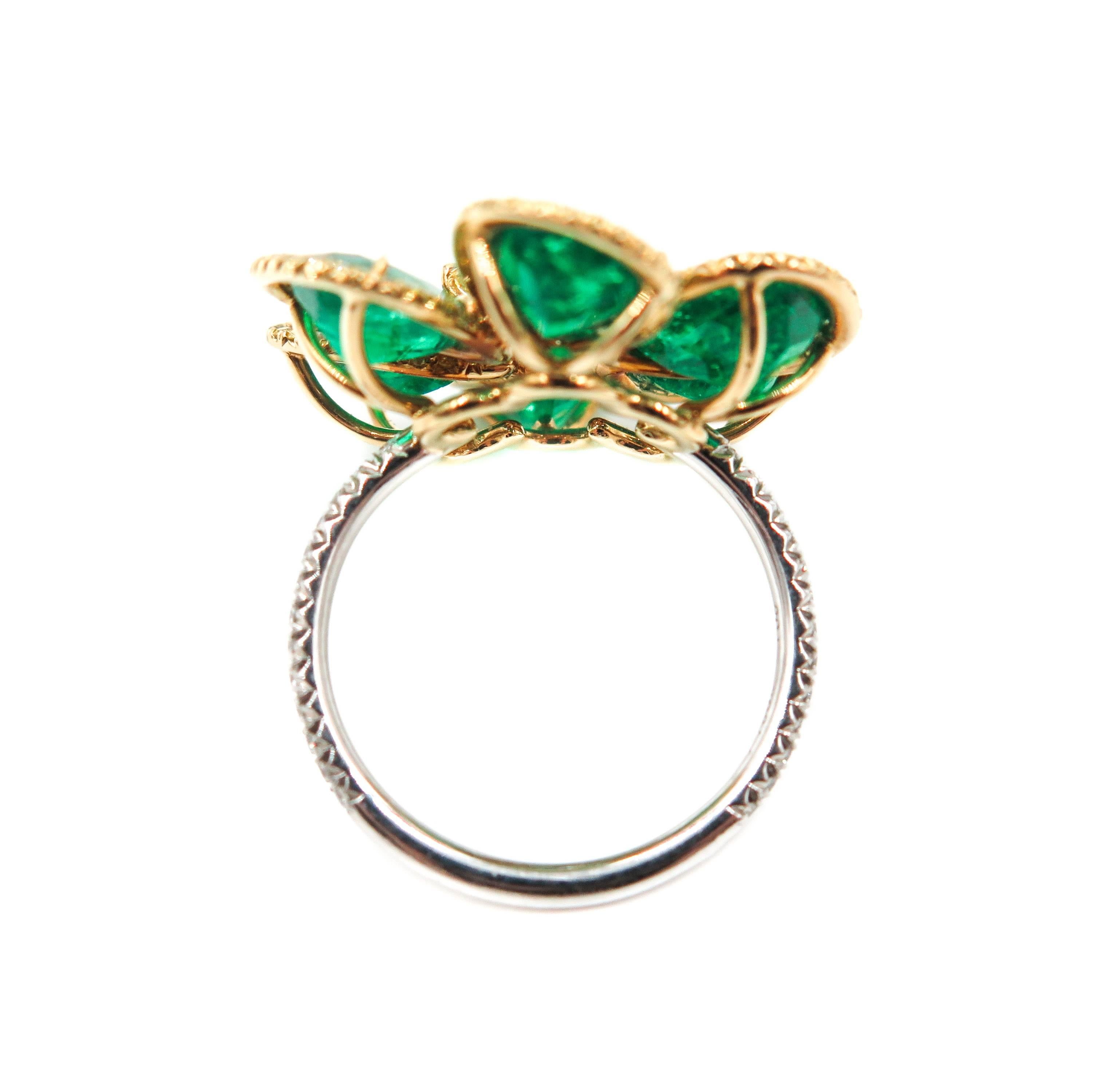 Artist Emerald and Fancy Yellow Diamond Flower Ring