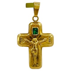 Emerald and Gold Cross Pendant in 18K Yellow Gold Emerald and Gold Cross Pendant in 18K Yellow Gold
