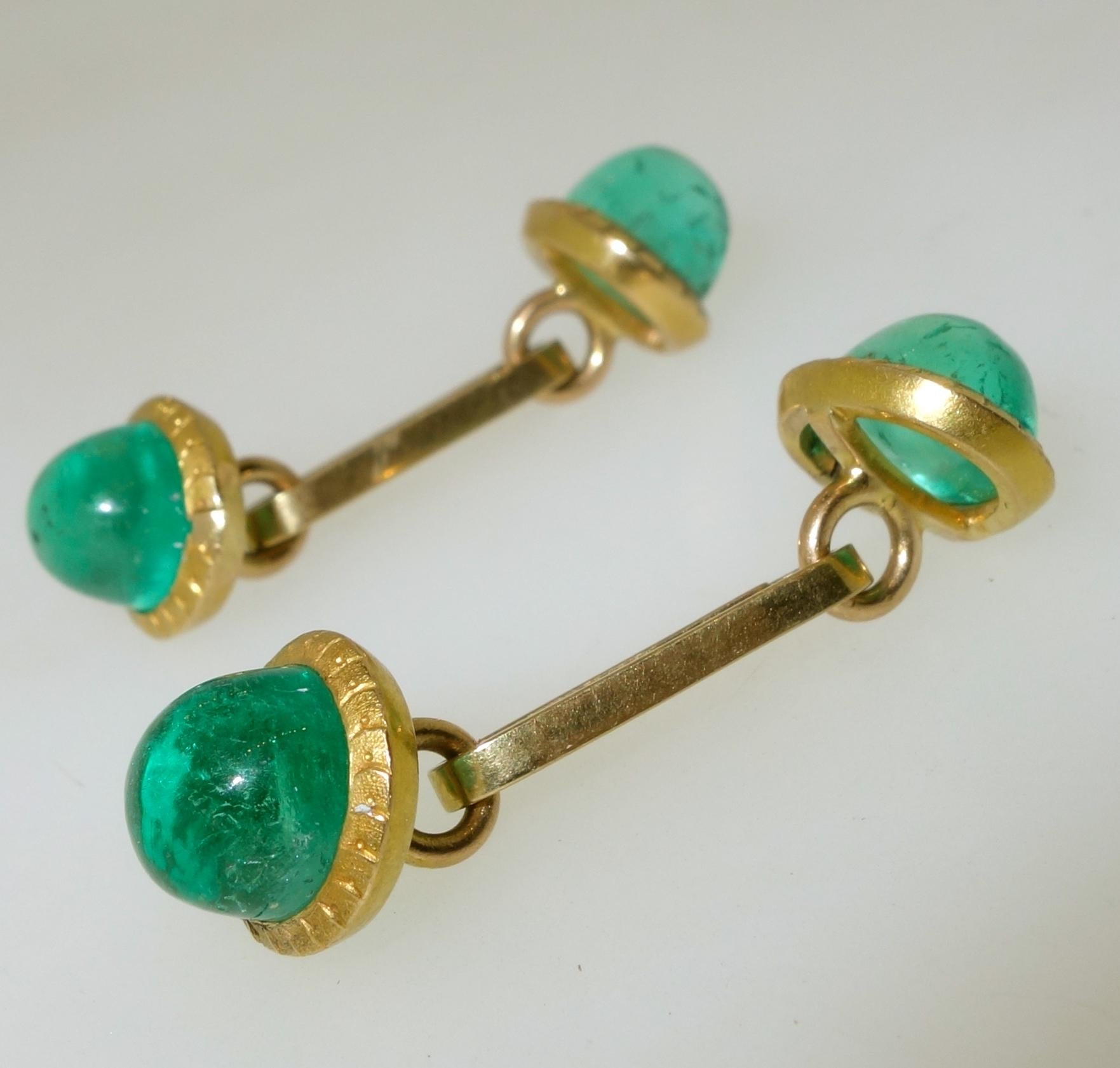 Women's or Men's Emerald and Gold Cufflinks, circa 1890