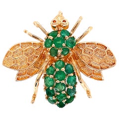 Retro Emerald and Gold Rozental Bee Brooch Pin Pendant Estate Fine Jewelry