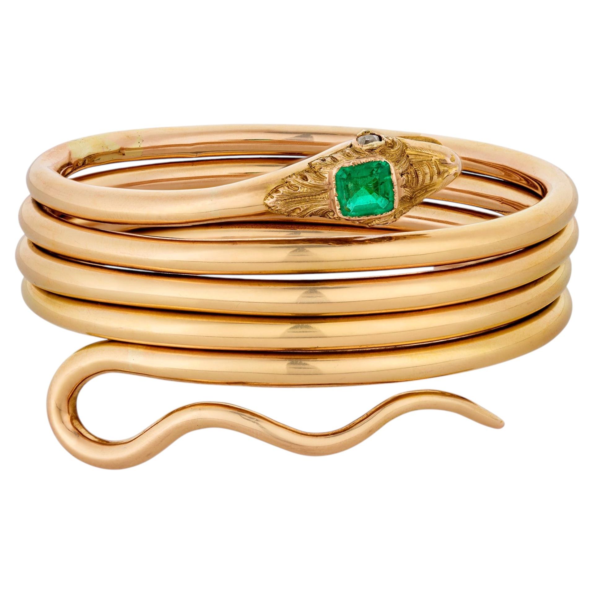 Emerald and Gold Snake Bracelet