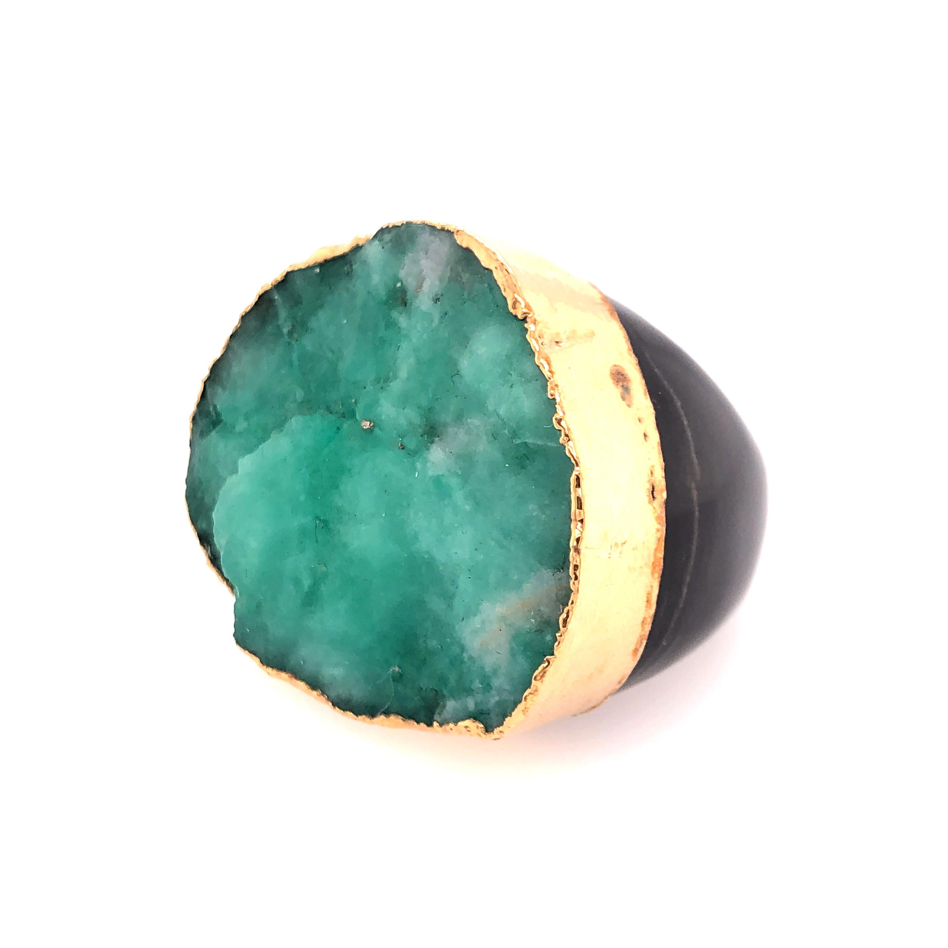 Contemporary Emerald and Horn Ring For Sale