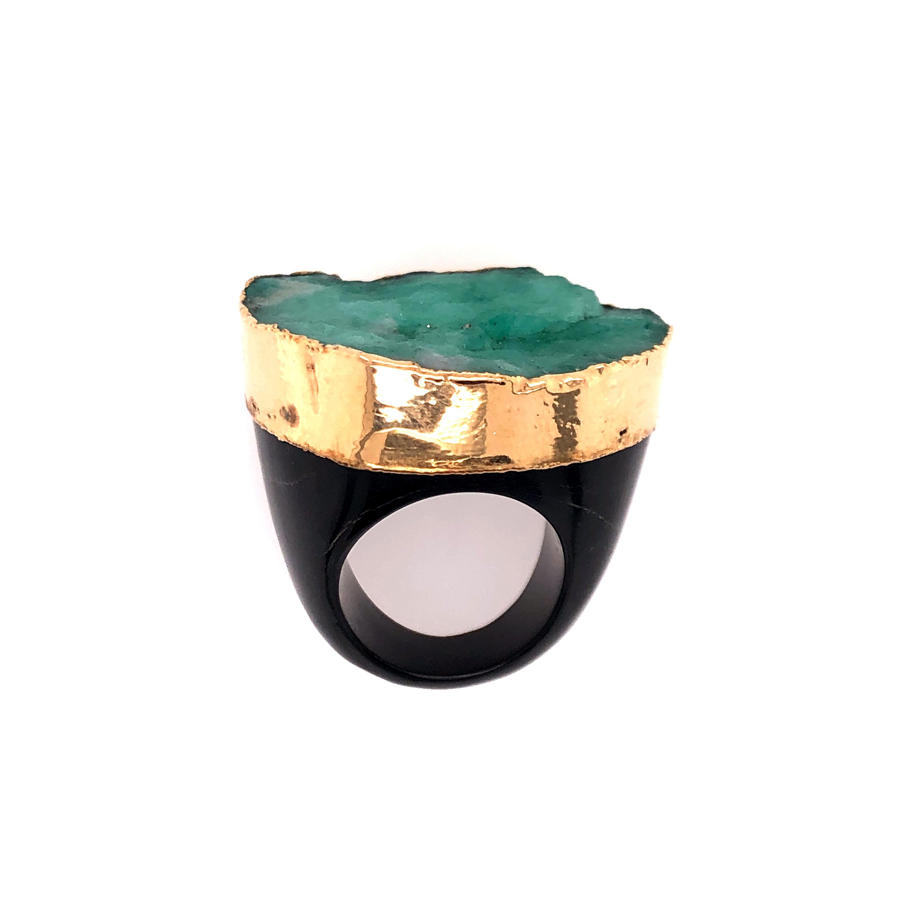 Women's Emerald and Horn Ring For Sale