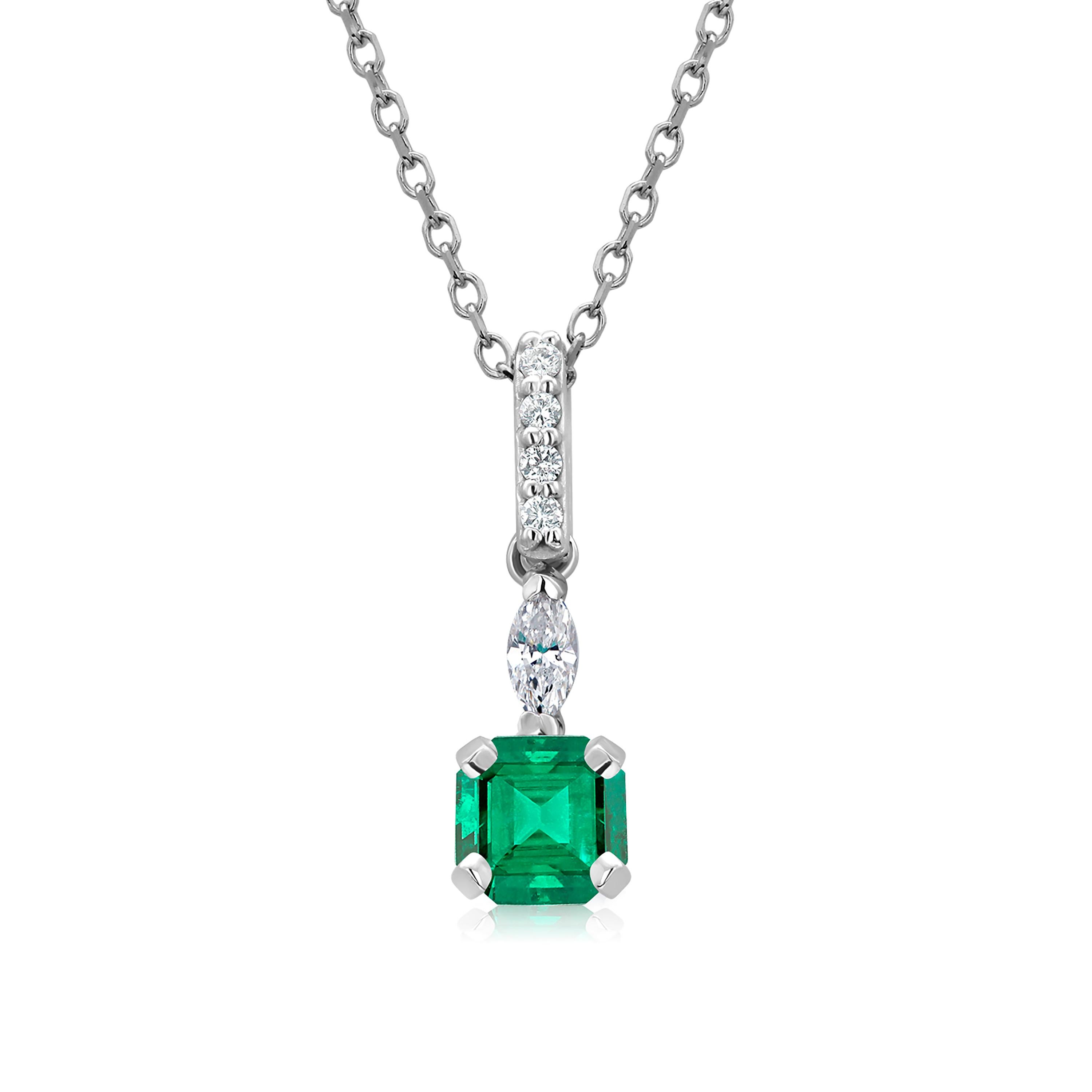 Emerald and Marquise Diamond and Diamond Bail Gold Drop Pendant Necklace In New Condition In New York, NY