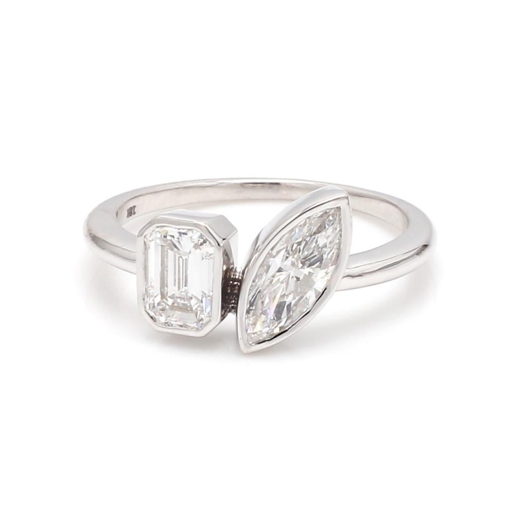Anillo Dúo Esmeralda y Diamante Marquesa - Certificado GIA Corte esmeralda en venta