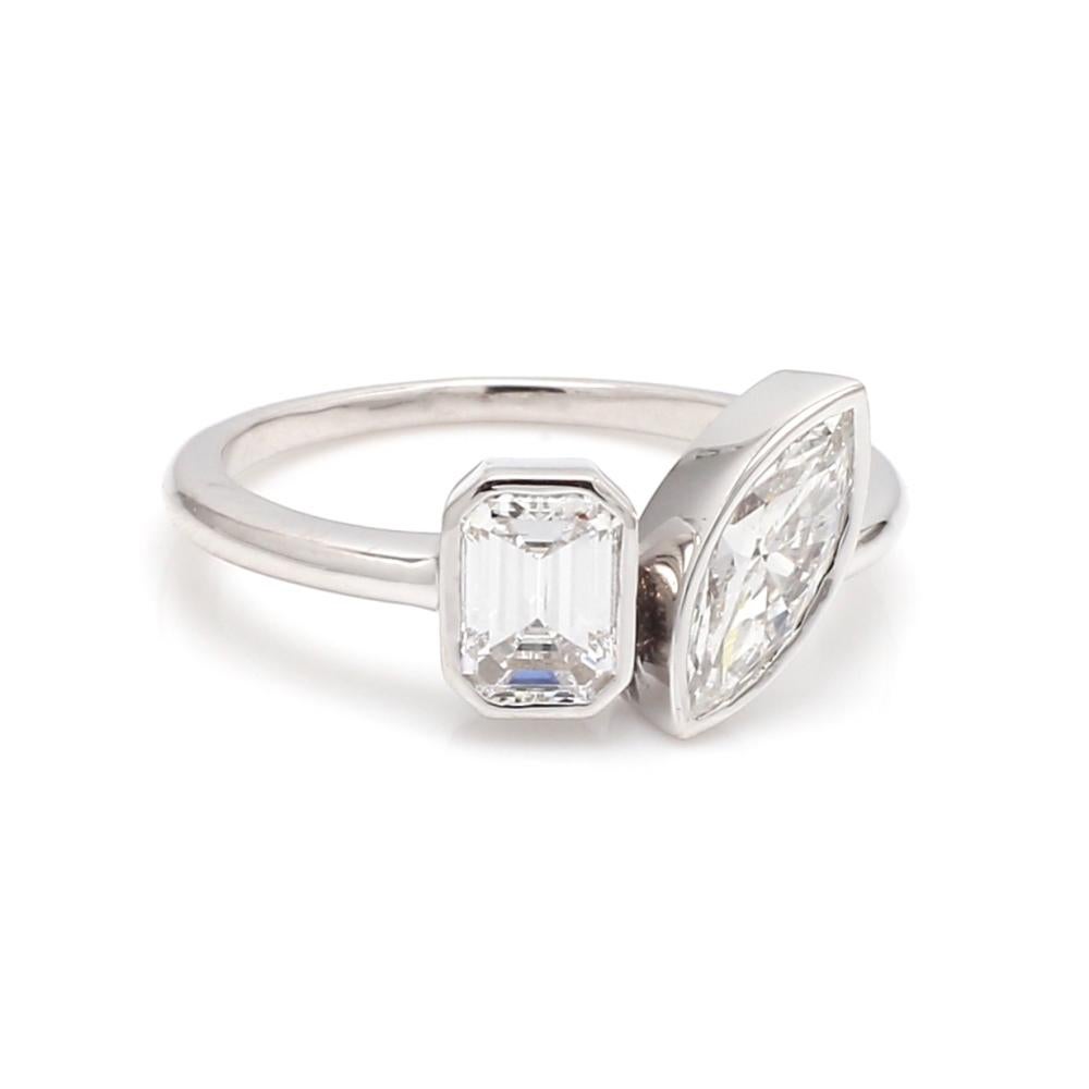 Anillo Dúo Esmeralda y Diamante Marquesa - Certificado GIA en Excelente estado para la venta en Scottsdale, AZ