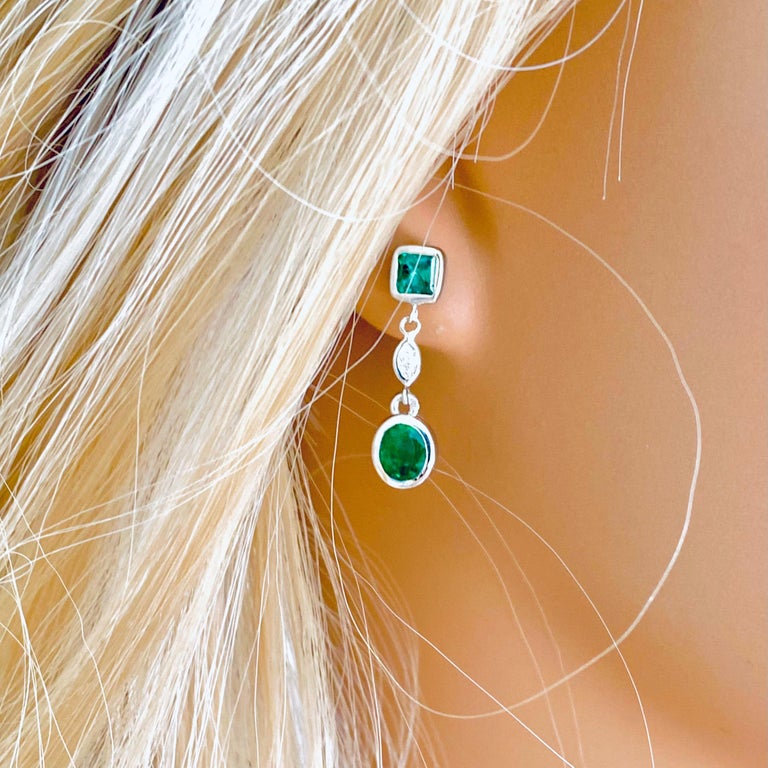 Emerald and Marquise Diamond White Gold Dangle Earrings  In New Condition For Sale In New York, NY