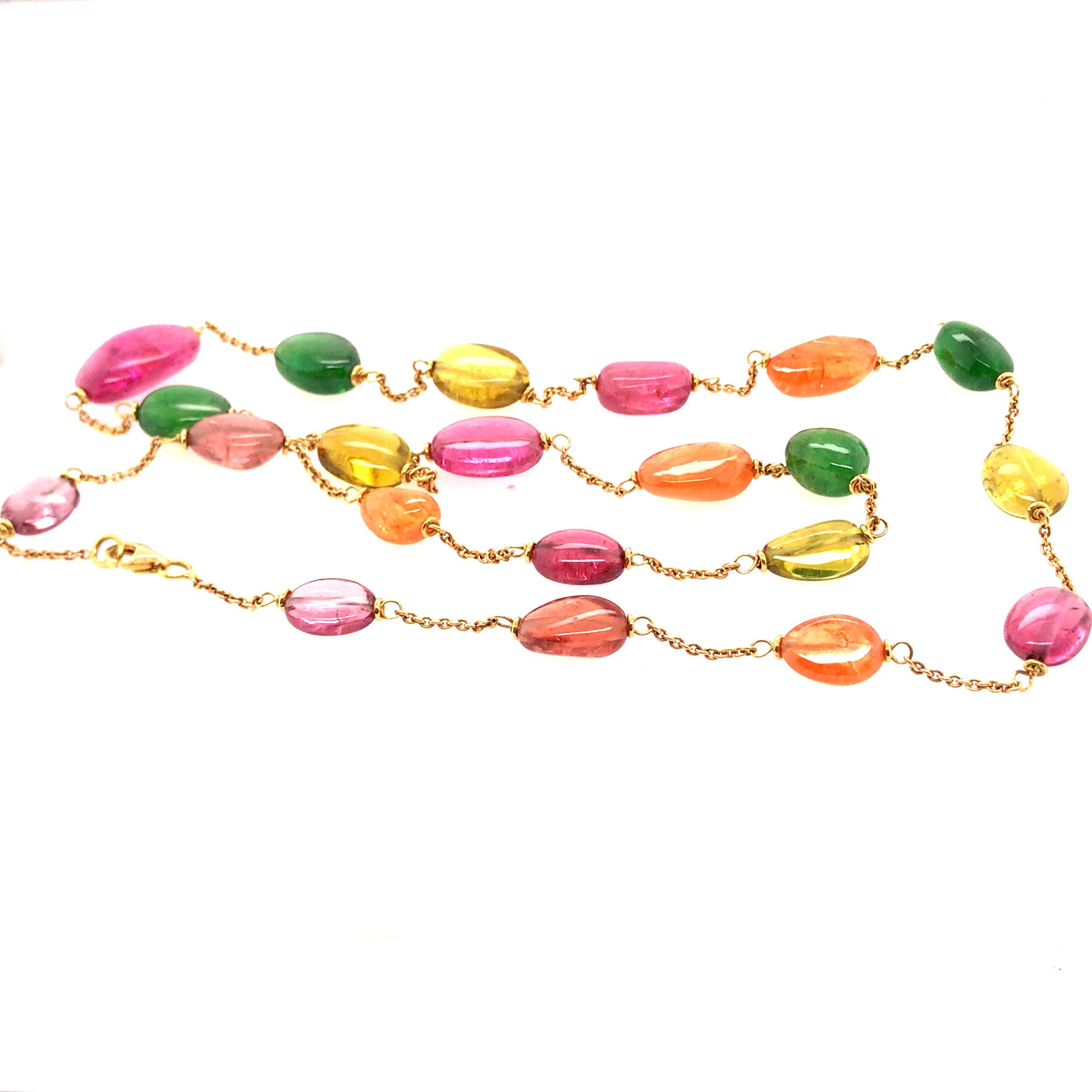 Women's Emerald and Multicolored Tourmaline Necklace in 18 Karat Yellow Gold