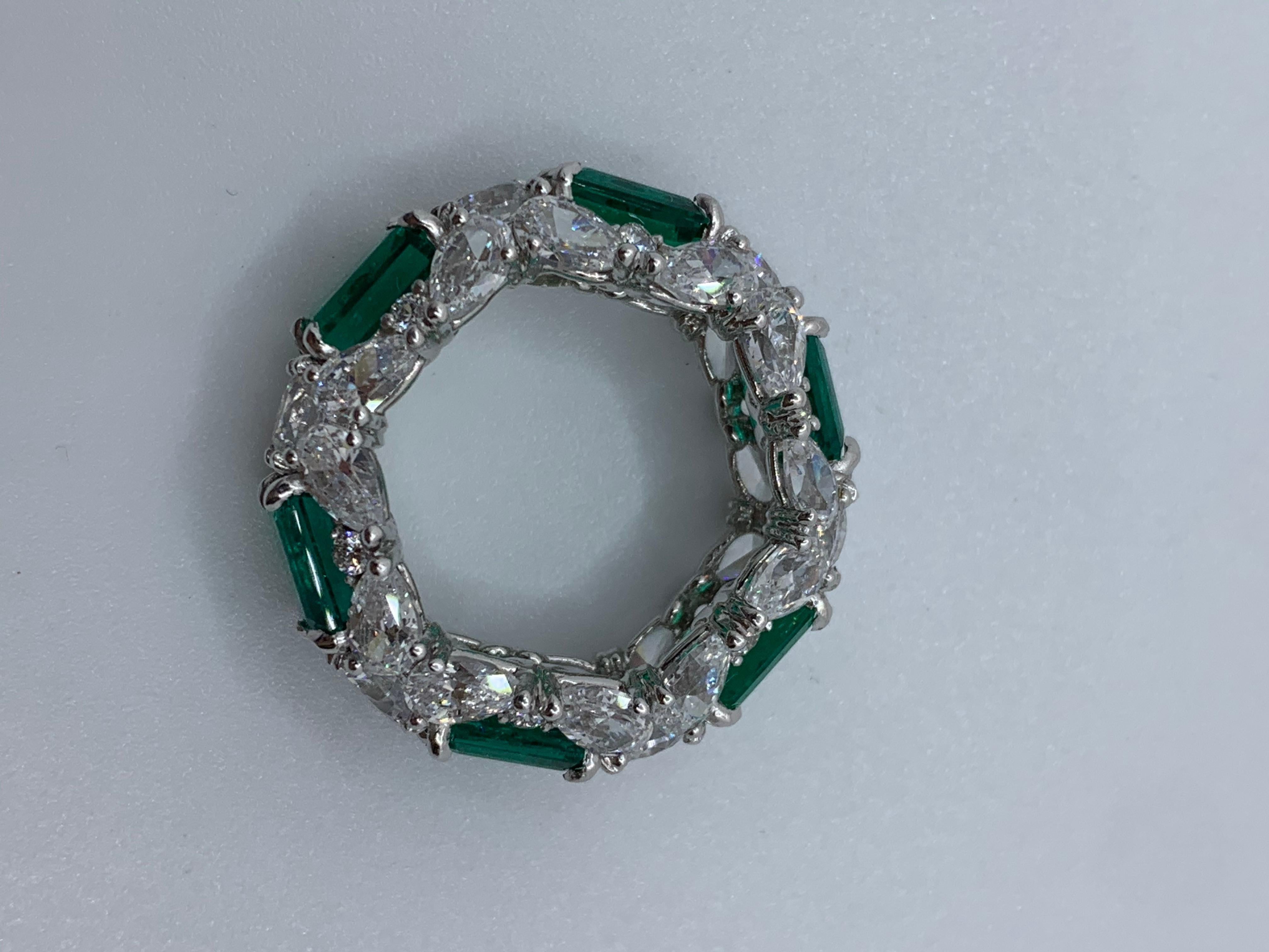 Contemporary Emerald and Multi-Shaped Diamond Ring For Sale