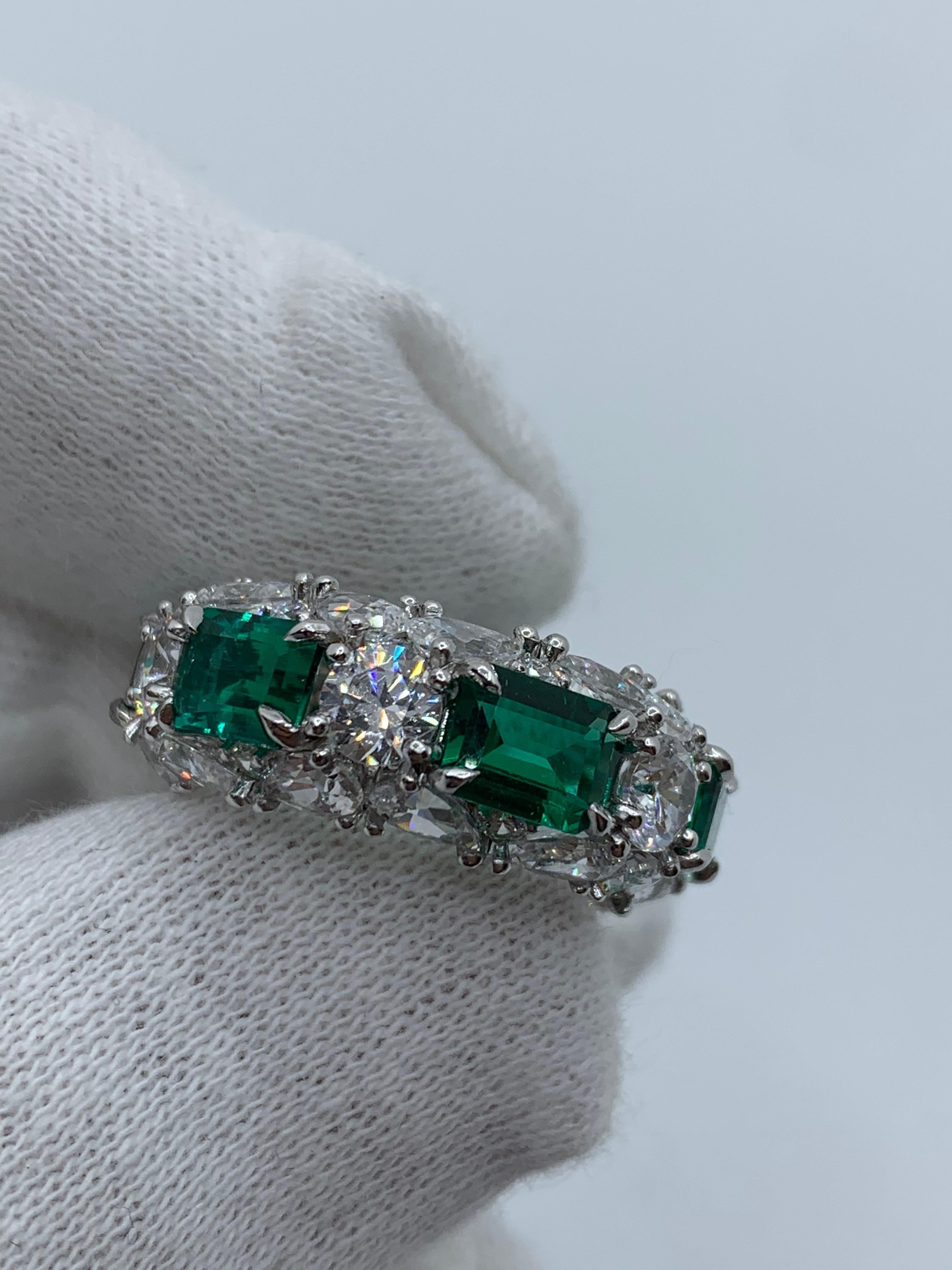 Emerald Cut Emerald and Multi-Shaped Diamond Ring For Sale