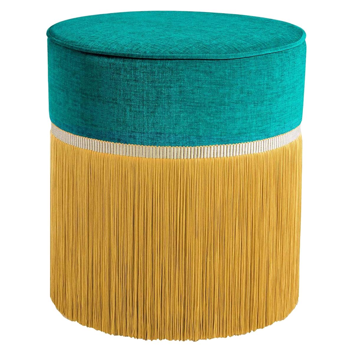 Emerald and Mustard Couture Geometric Bicolor Pouf For Sale