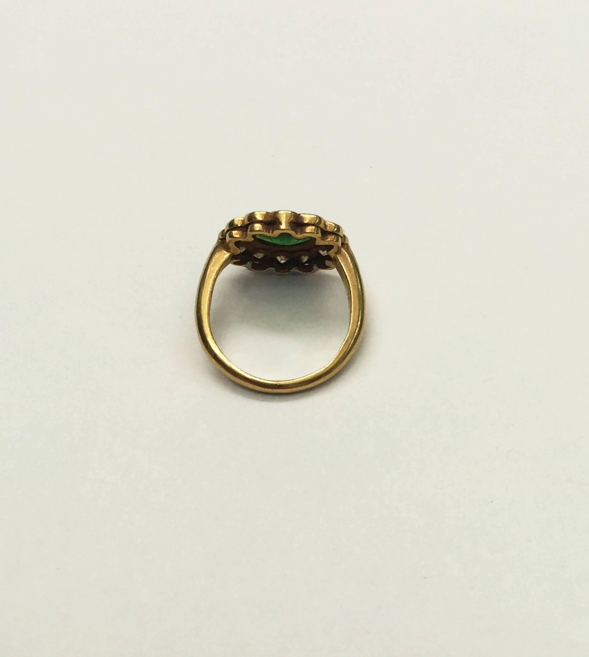Emerald and Old Cut Diamond 18 Karat Yellow Gold Ring In New Condition In Los Angeles, CA
