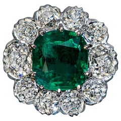 old mine cut emerald Emerald and Old Mine Cut Diamond Engagement Ring, 1950s